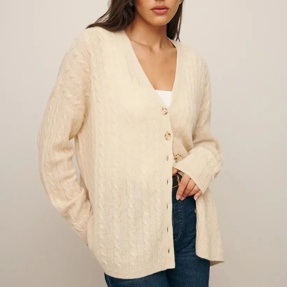 Reformation Sweaters - Reformation Cashmere Cardigan NWT Giusta Oversized Sweater Beige Sz L Cable Knit